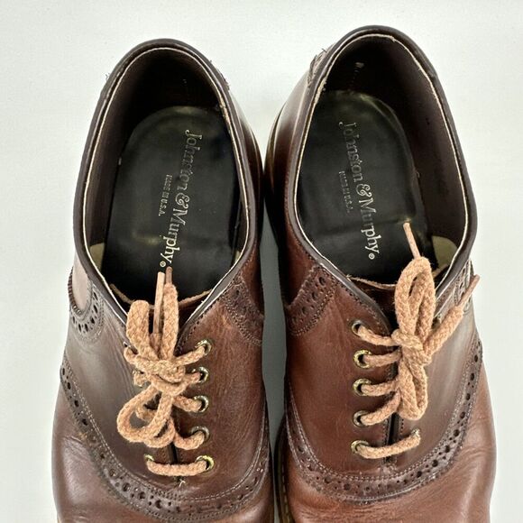 Johnston And Murphy Brogue Brown Leather Oxford Lace Up Vibram USA Mens 8.5 M